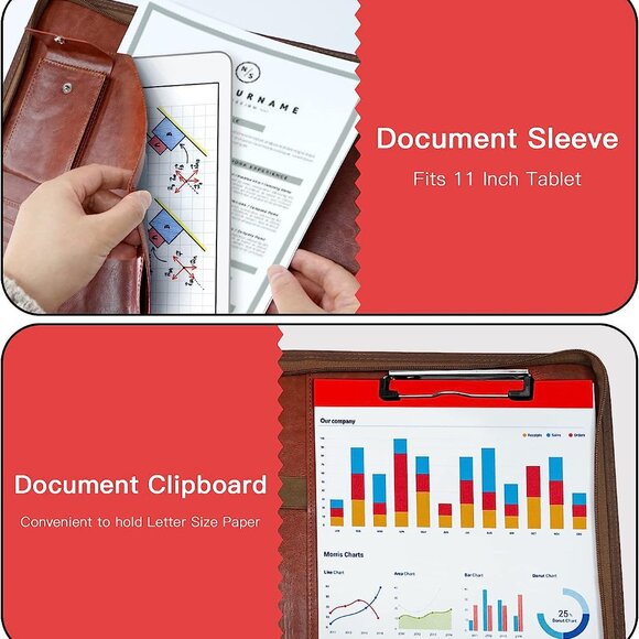 Zippered Padfolio Organizer, WRIYES Leather Planner Binder, 10.2 Inch Portfolio - Picture 3 of 6